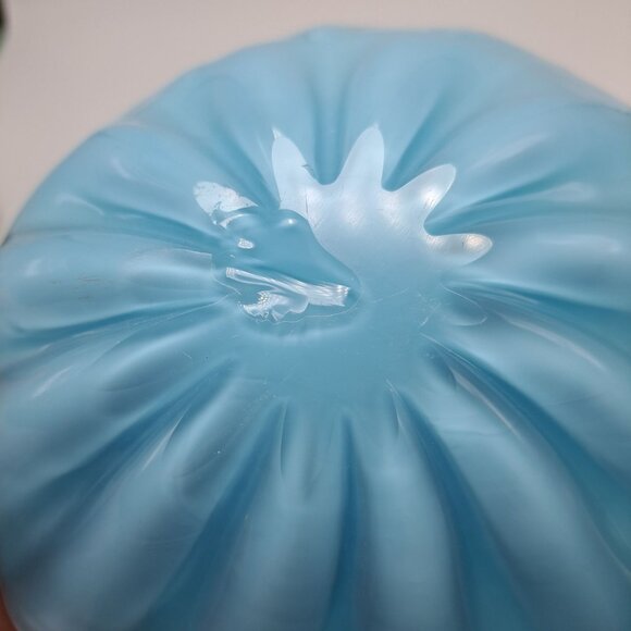 Vintage Blue Murano Glass Scalloped Decorative Bowl With Gold Accents - Picture 15 of 15